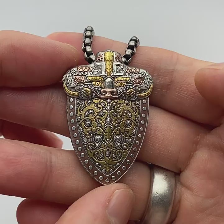 24K Gold Inlaid Bronze Motif Meteorite Pendant